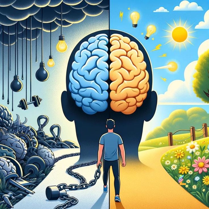 An abstract illustration of two flowing paths diverging — chaotic and calm